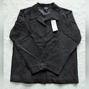 Eileen Fisher Black Quilted Button Up Blazer